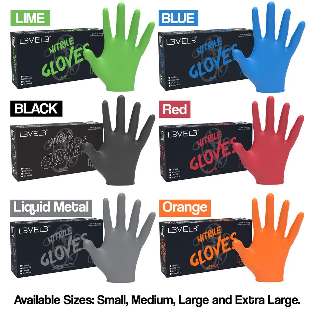 L3 Level 3 Nitrile Gloves - Professional Heavy Duty Disposable Gloves - Latex Free - Fits Snug - Box of 100