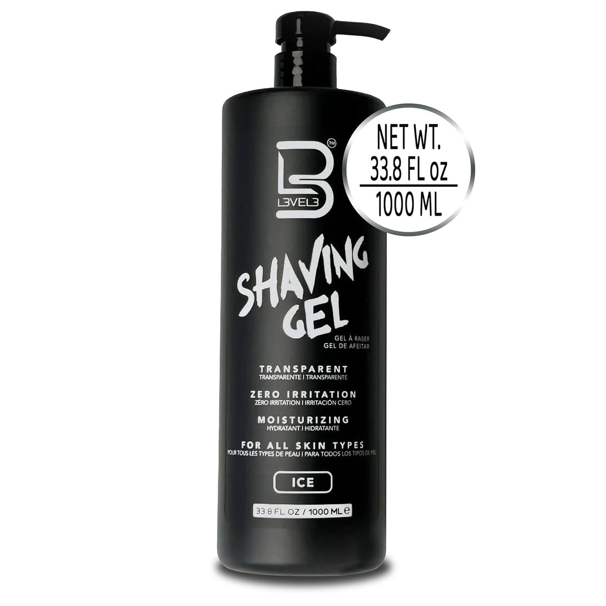 L3 Level 3 Clear Shaving Gel for Men, Non-Foaming, Aqua, 16.9 fl oz