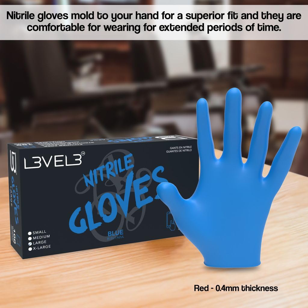 L3 Level 3 Nitrile Gloves - Professional Heavy Duty Disposable Gloves - Latex Free - Fits Snug - Box of 100