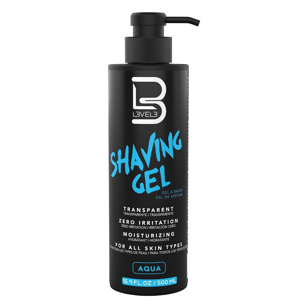 L3 Level 3 Clear Shaving Gel for Men, Non-Foaming, Aqua, 16.9 fl oz