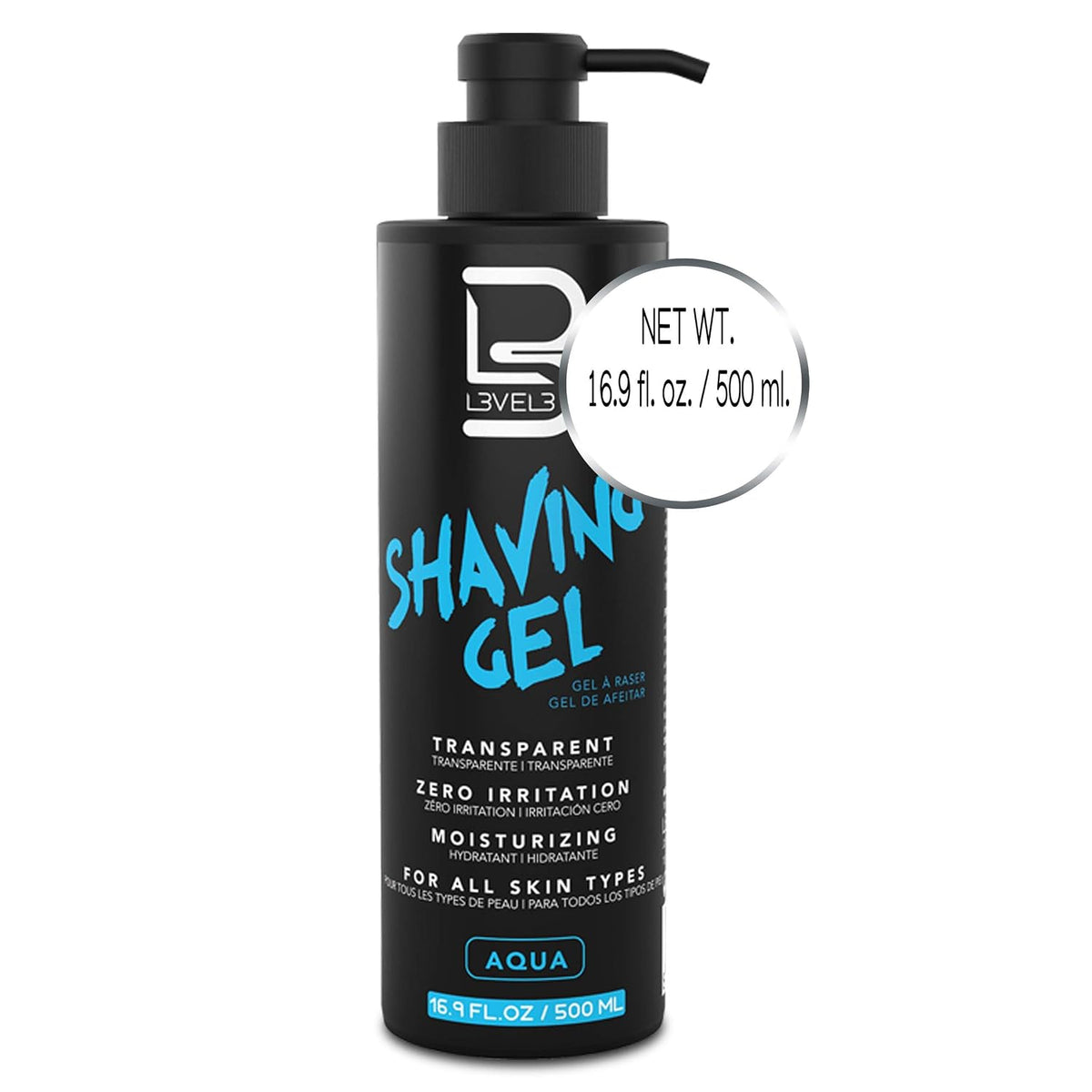 L3 Level 3 Clear Shaving Gel for Men, Non-Foaming, Aqua, 16.9 fl oz