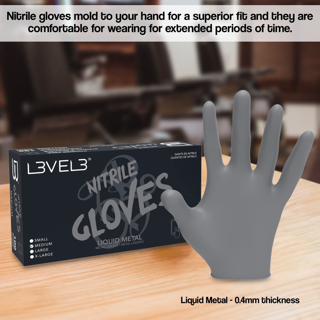 L3 Level 3 Nitrile Gloves - Professional Heavy Duty Disposable Gloves - Latex Free - Fits Snug - Box of 100