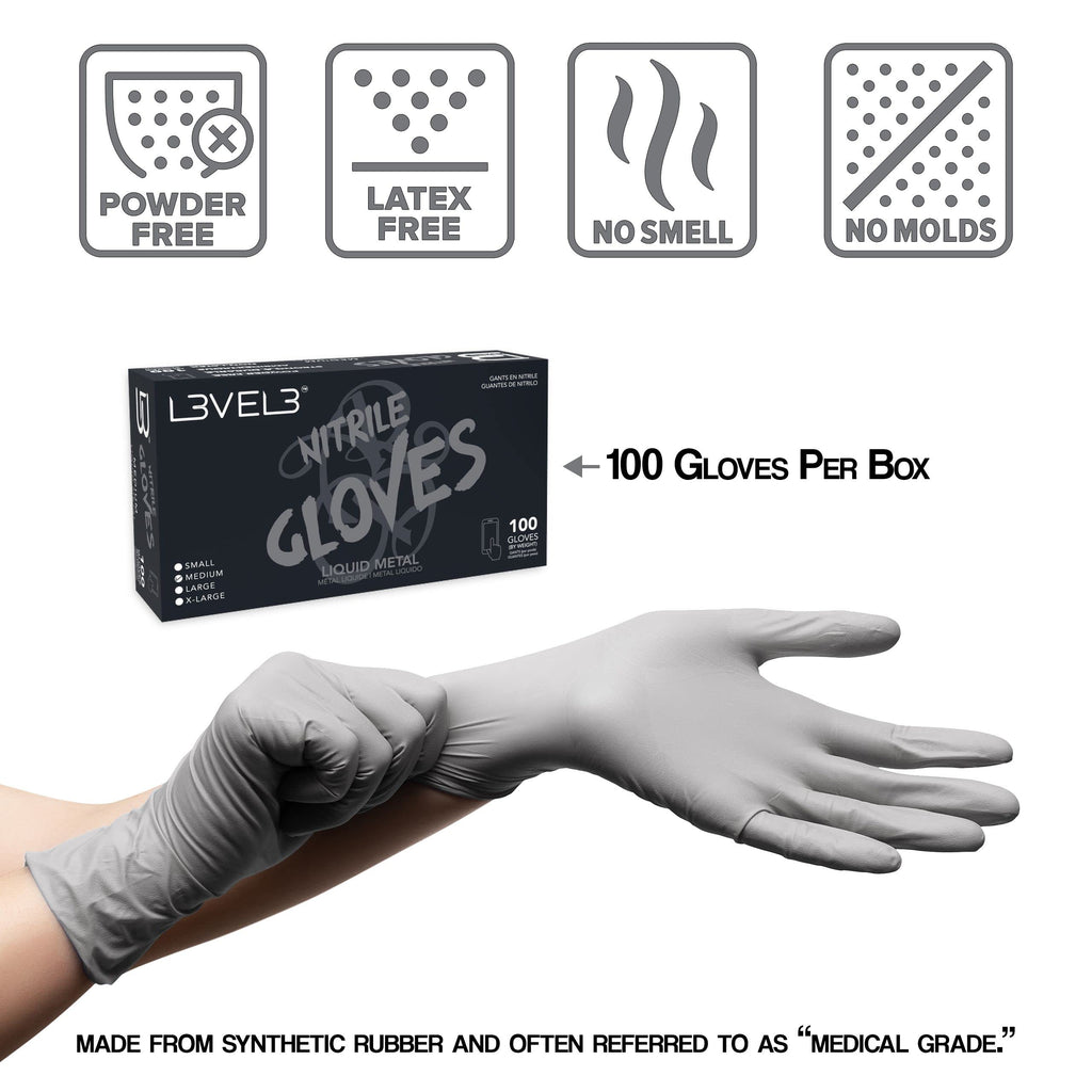 L3 Level 3 Nitrile Gloves - Professional Heavy Duty Disposable Gloves - Latex Free - Fits Snug - Box of 100