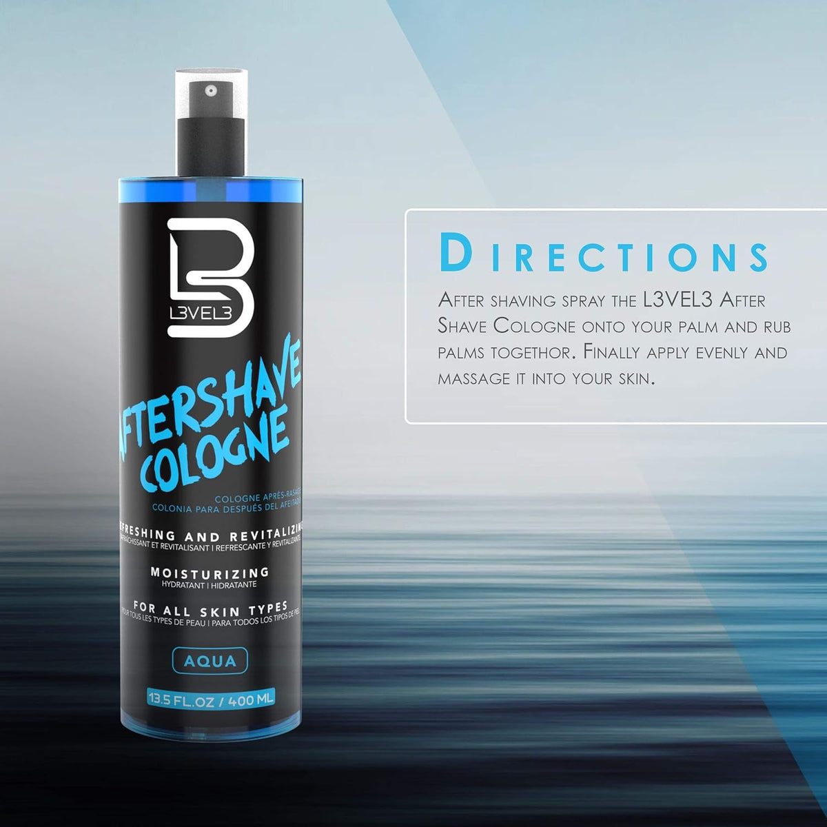 L3 Level 3 Aftershave Cologne Spray for Men, Aqua, 13.5 fl oz