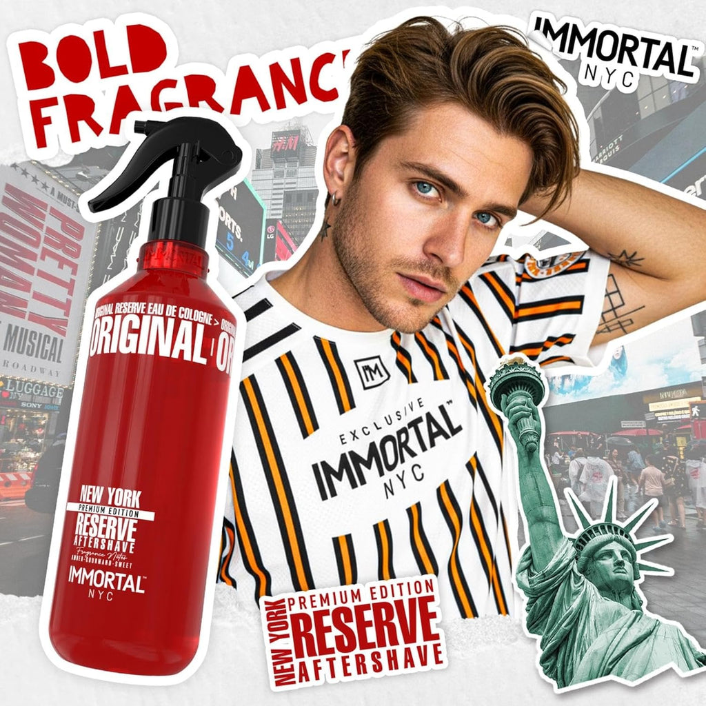 Immortal NYC Reserve New York, Aftershave Spray Body/Face Men's Cologne, 13.5 oz / 400 ml, Barbers, Softens Skin, Refreshes, Revitalizes and Relieves Face and Skin, Moisturizing Formula After Shaving