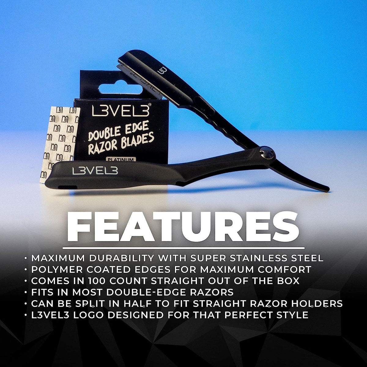 L3 Level 3 Double Edge Razor Blades,Platinum-Coated, Close Shave, 100 Count